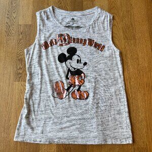 Disney World Mickey Rose Gold Metallic Tank Top Gray Space Dye Medium